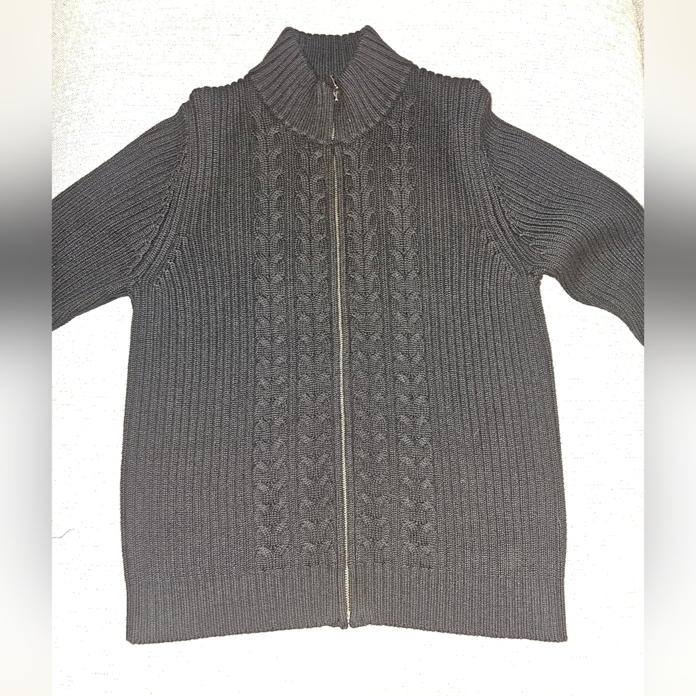 Black Lands End  Cable Knit Zip-Up Sweater